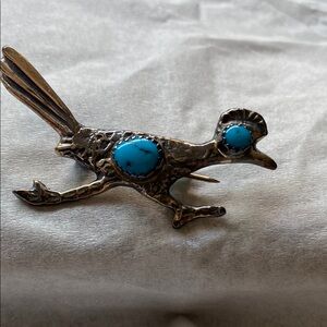 Handcrafted Bronze Bird pin with Turquoise Accents
